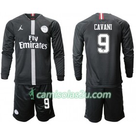 Camisolas de Futebol Paris Saint-Germain CAVANI 9 Jodan Preto Criança Equipamento 3ª 2018/19 Manga Comprida